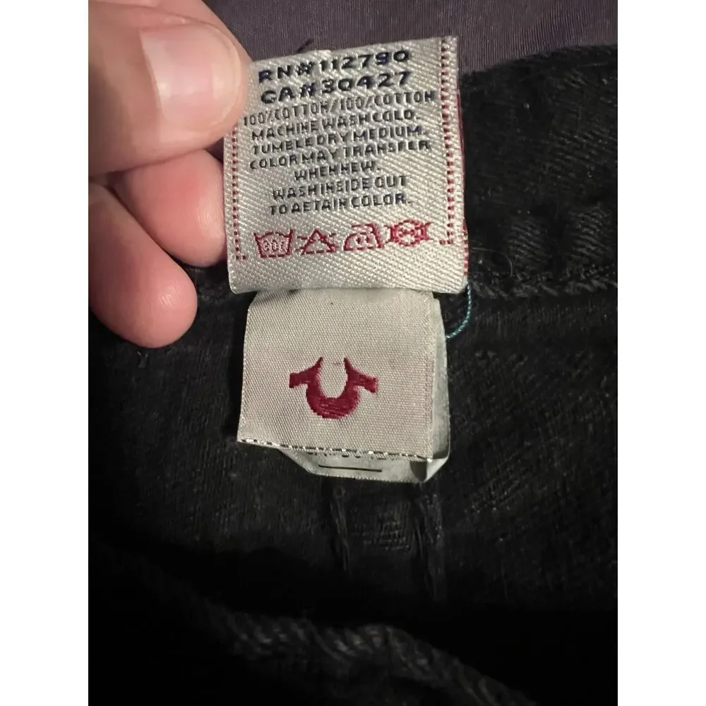 VINTAGE True Religion Black jeans 34x32 with Blue stitch (0037)